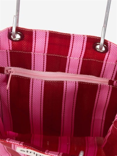 KYRO - Bordo Pembe Çizgili Dikey Naylon Çanta