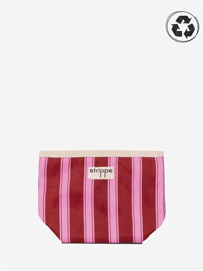 VIVA -Bordo Pembe Çizgili Naylon Kumaş Pouch Portföy Çanta