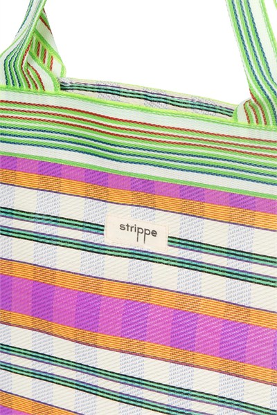 TYRA - Pembe Yatay Çizgili Naylon Kumaş Omuz Çantası - Tote Bag