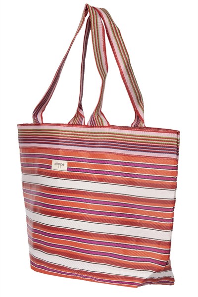 TYRA - Turuncu Yatay Çizgili Naylon Kumaş Omuz Çantası - Tote Bag