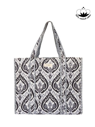 AZTEK - Aztek Desenli Siyah Pamuklu Kumaş Günlük Omuz Çantası  - Tote Bag