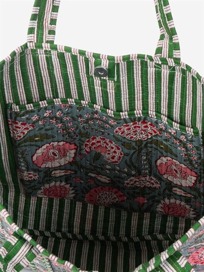 MARIGOLD - Floral Desenli Yeşil Pamuklu Kumaş Günlük Omuz Çantası - Tote Bag