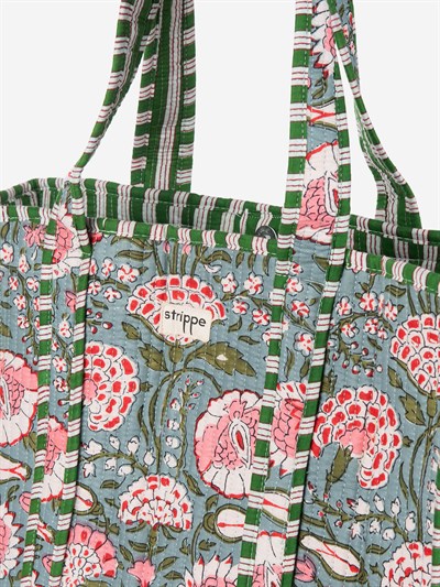 MARIGOLD - Floral Desenli Yeşil Pamuklu Kumaş Günlük Omuz Çantası - Tote Bag