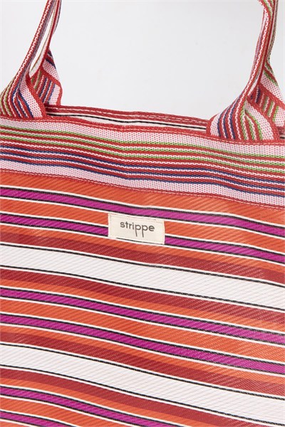 TYRA - Turuncu Yatay Çizgili Naylon Kumaş Omuz Çantası - Tote Bag