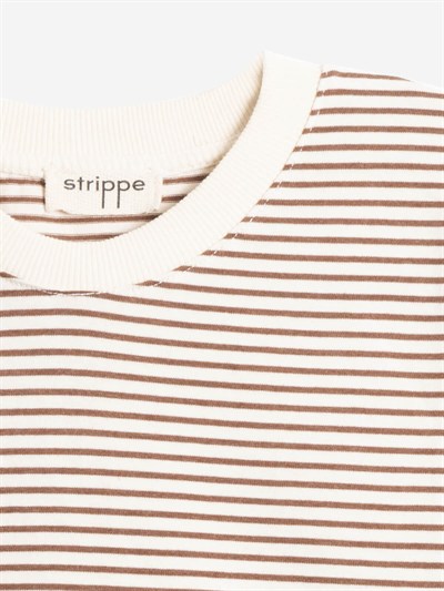 BRETON	 - Kahverengi Çizgili Regular Kalıp Krem T-shirt 