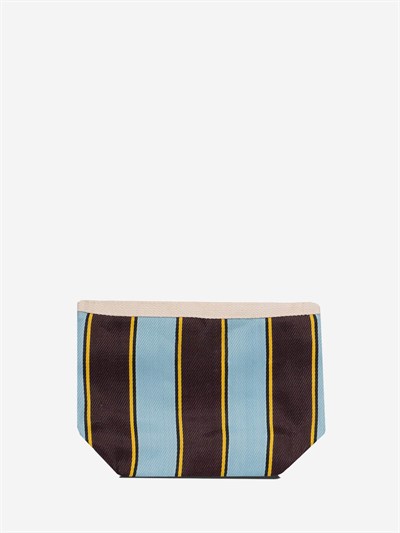 VIVA - Kahve Mavi Çizgili Naylon Kumaş Pouch Portföy Çanta