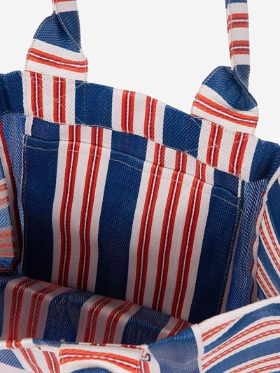 NOVA - Lacivert Çizgili Büyük Boy Naylon Çanta - Tote Bag