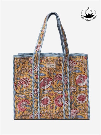 MARIGOLD - Floral Desenli Sarı Pamuklu Kumaş Günlük Omuz Çantası - Tote Bag