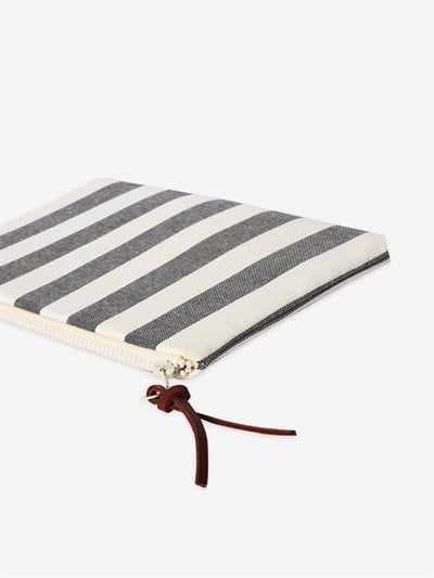 BREEZE - Kalın Çizgili Siyah Pouch Portföy Çanta