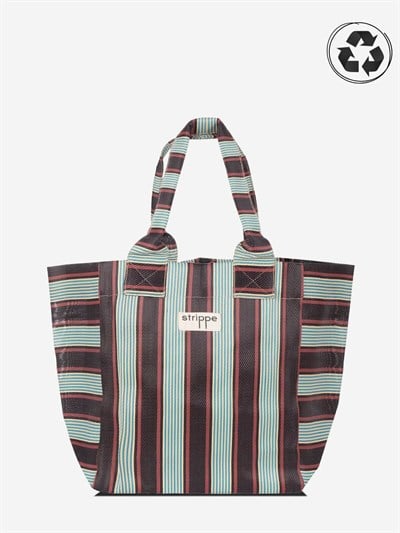 NOVA - Kahverengi Çizgili Büyük Boy Naylon Çanta - Tote Bag