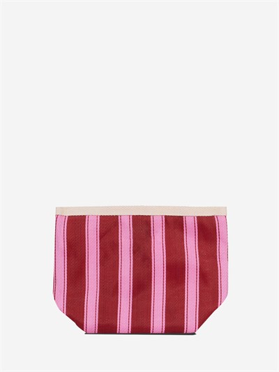 VIVA -Bordo Pembe Çizgili Naylon Kumaş Pouch Portföy Çanta
