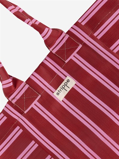 NOVA - Bordo Pembe Çizgili Büyük Boy Naylon Çanta - Tote Bag