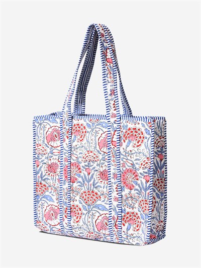 MARIGOLD - Floral Desenli Beyaz Pamuklu Kumaş Günlük Omuz Çantası - Tote Bag