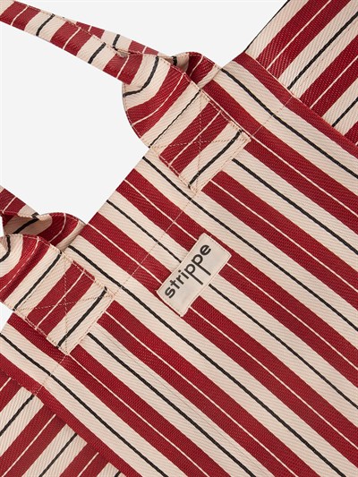 NOVA - Bordo Krem Çizgili Büyük Boy Naylon Çanta - Tote Bag