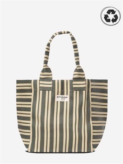 NOVA - Haki Krem Çizgili Büyük Boy Naylon Çanta - Tote Bag