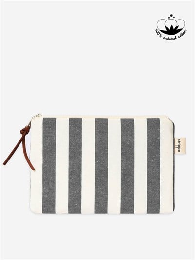 BREEZE - Kalın Çizgili Siyah Pouch Portföy Çanta