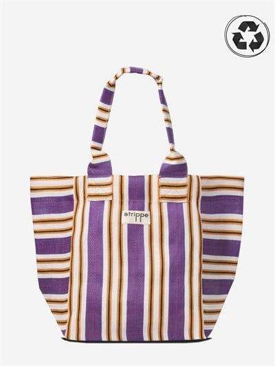 NOVA - Mor Çizgili Büyük Boy Naylon Çanta - Tote Bag