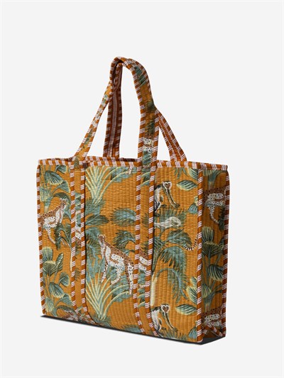 WILDWOOD - Leopar Orman Desenli Hardal Pamuklu Kumaş Günlük Omuz Çantası -  Tote Bag