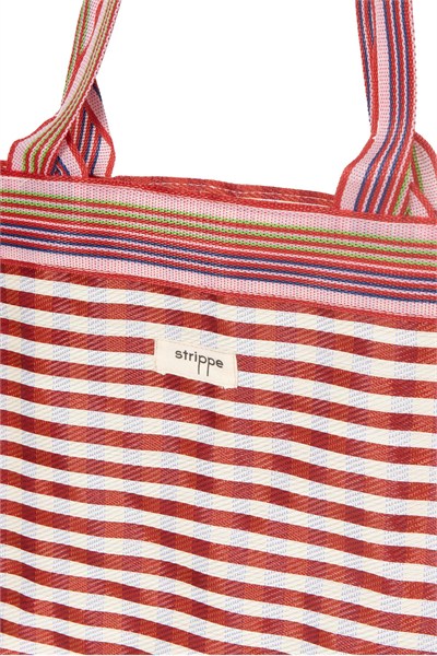 TYRA - Kırmızı Yatay Çizgili Naylon Kumaş Omuz Çantası - Tote Bag