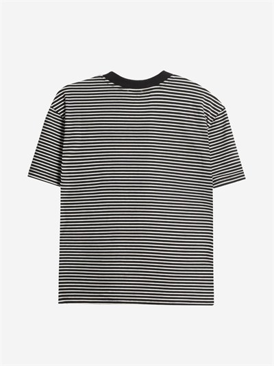 NOIR	 - Krem Çizgili Regular Kalıp Siyah T-shirt 