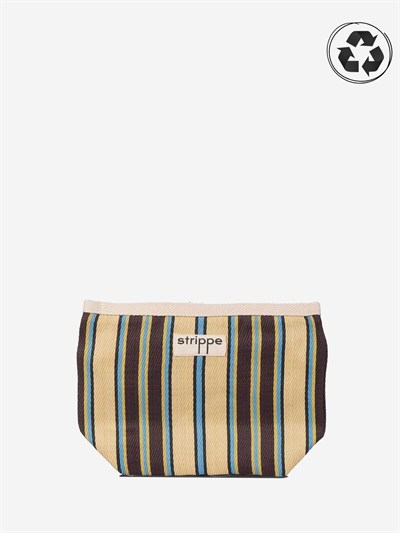 VIVA - Kahve Krem Çizgili Naylon Kumaş Pouch Portföy Çanta