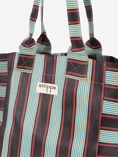 NOVA - Kahverengi Çizgili Büyük Boy Naylon Çanta - Tote Bag