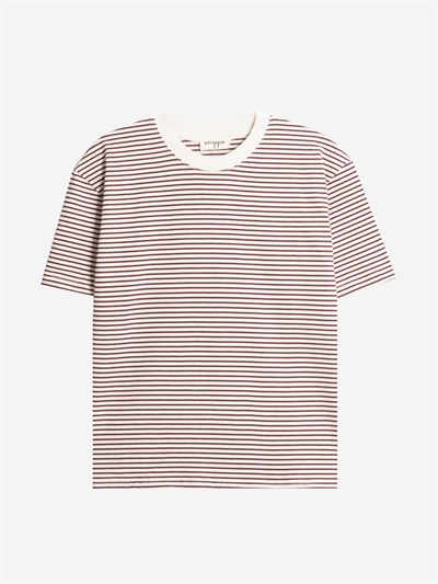 BRETON	 - Bordo Çizgili Regular Kalıp Krem T-shirt 