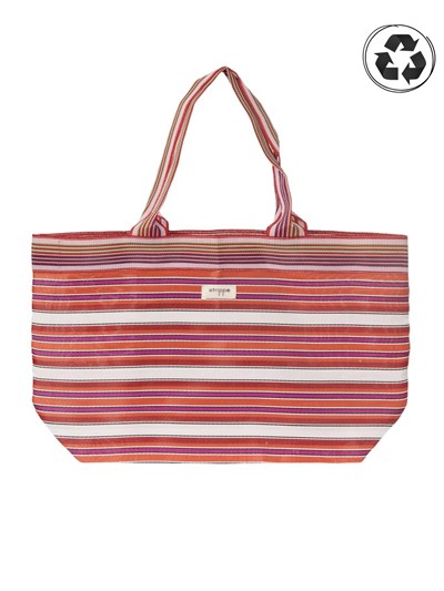 TYRA - Turuncu Yatay Çizgili Naylon Kumaş Omuz Çantası - Tote Bag