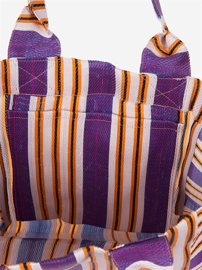 NOVA - Mor Çizgili Büyük Boy Naylon Çanta - Tote Bag