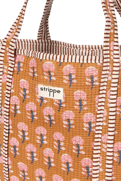 GARDEN- Çiçek Desenli Hardal Pamuklu Kumaş Günlük Omuz Çantası - Tote Bag