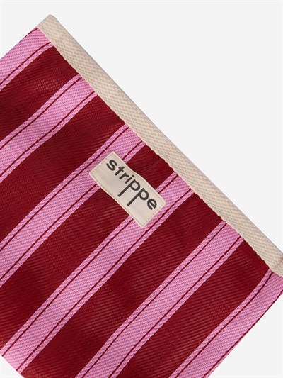 VIVA -Bordo Pembe Çizgili Naylon Kumaş Pouch Portföy Çanta