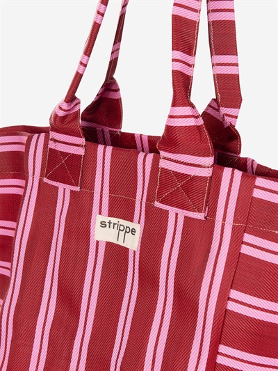 NOVA - Bordo Pembe Çizgili Büyük Boy Naylon Çanta - Tote Bag