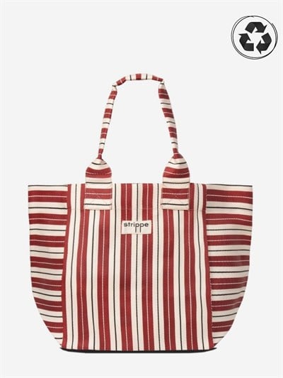 NOVA - Bordo Krem Çizgili Büyük Boy Naylon Çanta - Tote Bag