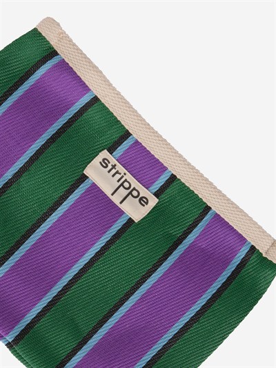 VIVA -Yeşil Eflatun Çizgili Naylon Kumaş Pouch Portföy Çanta