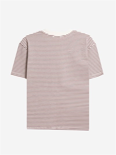 BRETON	 - Bordo Çizgili Regular Kalıp Krem T-shirt 