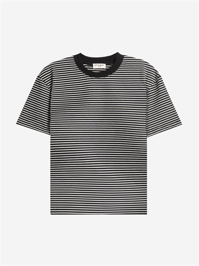 NOIR	 - Krem Çizgili Regular Kalıp Siyah T-shirt 
