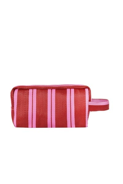 ROVE - Bordo Pembe Çizgili Naylon Makyaj ve Seyahat Çantası