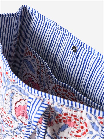 MARIGOLD - Floral Desenli Beyaz Pamuklu Kumaş Günlük Omuz Çantası - Tote Bag