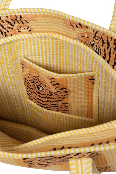 CARRYALL - Kaplan Desenli Sarı Pamuklu Kumaş Fermuarlı Günlük Omuz Çantası  - Tote Bag