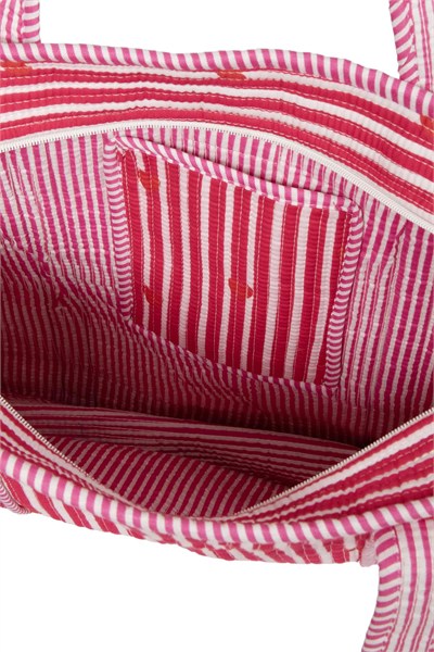 CARRYALL - Kalp Desenli Pembe Pamuklu Kumaş Fermuarlı Günlük Omuz Çantası  - Tote Bag