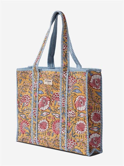 MARIGOLD - Floral Desenli Sarı Pamuklu Kumaş Günlük Omuz Çantası - Tote Bag