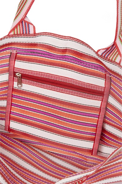 TYRA - Turuncu Yatay Çizgili Naylon Kumaş Omuz Çantası - Tote Bag