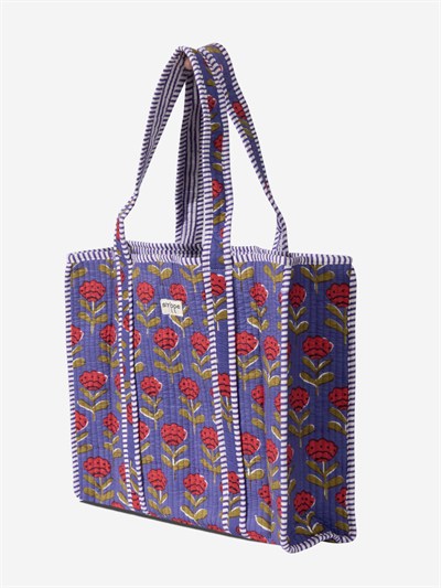 BLOOM- Gelincik Desenli Mor Pamuklu Kumaş Günlük Omuz Çantası -  Tote Bag