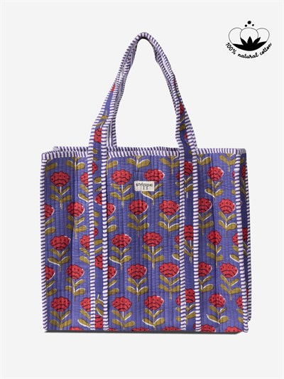 BLOOM- Gelincik Desenli Mor Pamuklu Kumaş Günlük Omuz Çantası -  Tote Bag