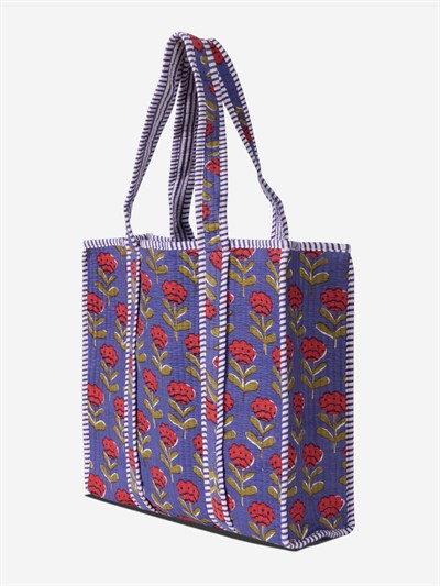 BLOOM- Gelincik Desenli Mor Pamuklu Kumaş Günlük Omuz Çantası -  Tote Bag