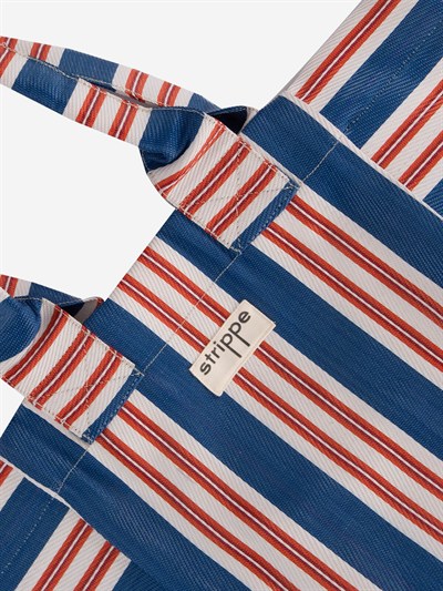 NOVA - Lacivert Çizgili Büyük Boy Naylon Çanta - Tote Bag