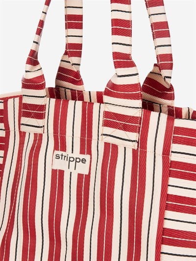 NOVA - Bordo Krem Çizgili Büyük Boy Naylon Çanta - Tote Bag