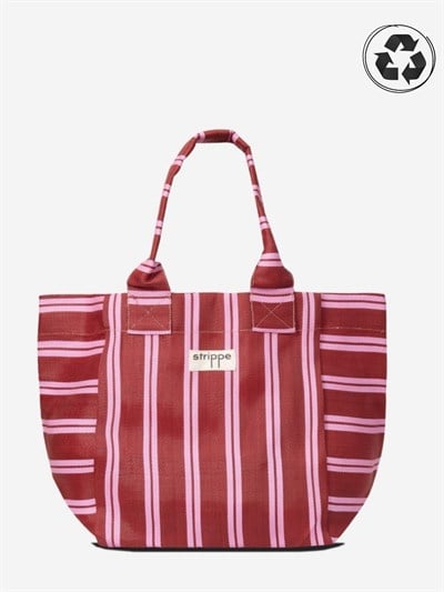 NOVA - Bordo Pembe Çizgili Büyük Boy Naylon Çanta - Tote Bag