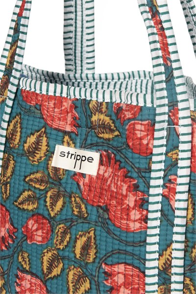 LAGOON- Çiçek Desenli Yeşil Pamuklu Kumaş Günlük Omuz Çantası - Tote Bag