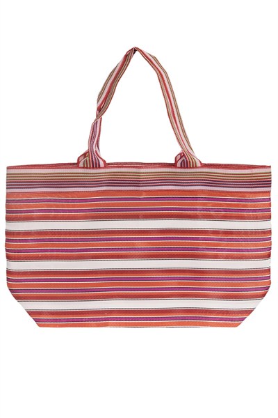 TYRA - Turuncu Yatay Çizgili Naylon Kumaş Omuz Çantası - Tote Bag